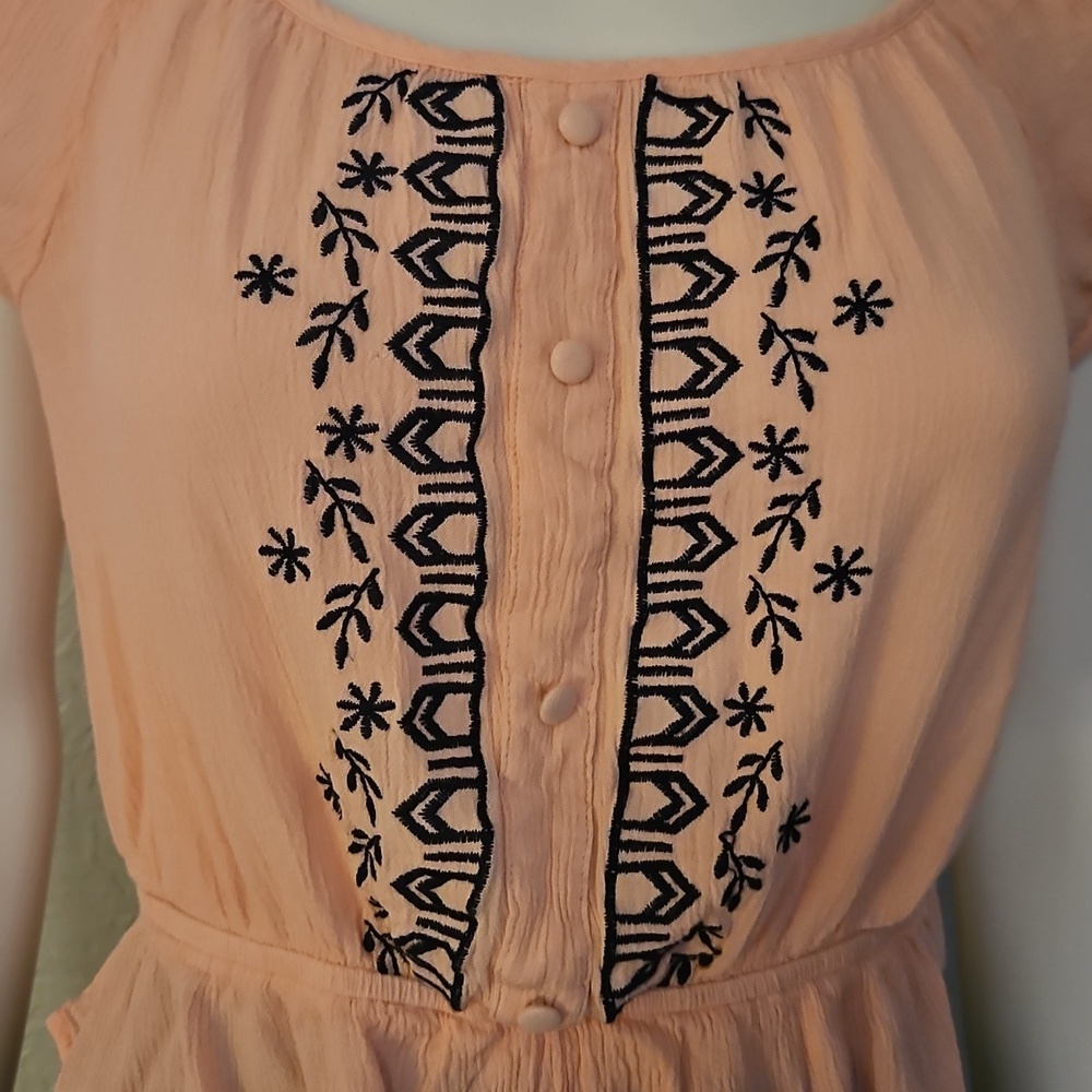 Vtg MISS DAISY Peach Floral Embroidered Cropped Peplum Top - Picture 4 of 8